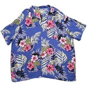 Island Passport Hawaiian Shirt Men's 5XLT Blue Floral Rayon Relax Casual